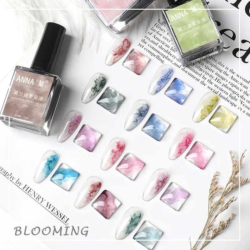 

12Pcs 15ml Morandi Watercolor Ink Nail Polish Color Blossoming Effect Quick Dry Nail Gel Varnishes for Manicure Nail Decoration