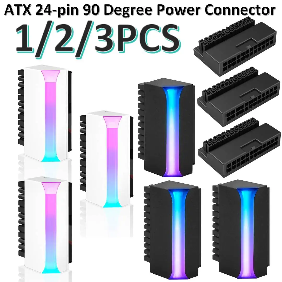 ATX 24Pin To 90 Degree Power Plug Adapter Motherboard Power Connectors ARGB Mainboard Power Supply Cable Modular DIY Mounting