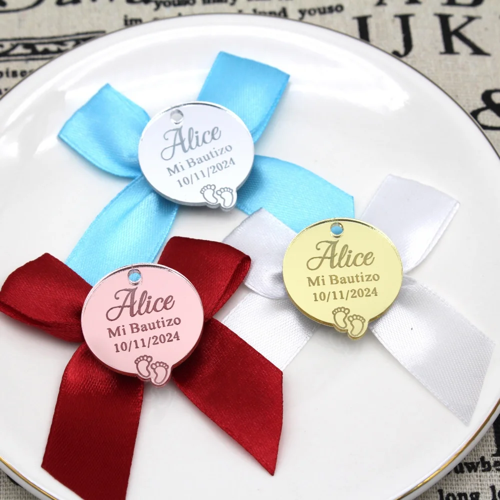 

25/50/60/70/100Pcs Personalized Tag Baptism Baby Show Grail Engraved Mirror Acrylic Round Circle Cross Name Decor Custom Gift