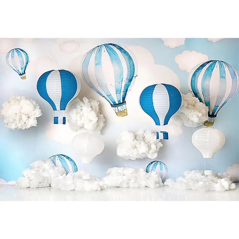 Avezano Blue Hot Balloon Photography Background Cloud Boy Birthday Portrait Decor fondali per Photo Studio Photozone Photocall