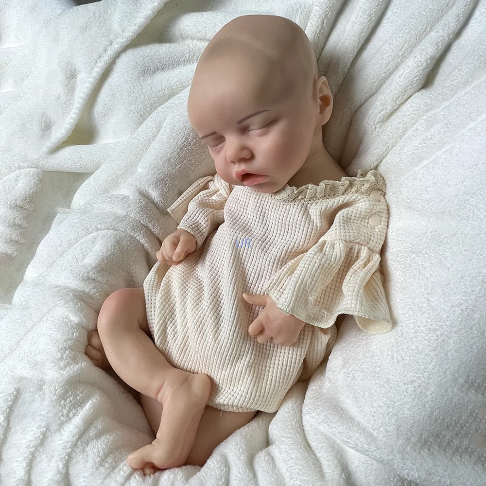 18 "Pinted Girl Reborn Baby Dolls Completa Sólida Silicone Acabado Realista Dormir Boneca Natal Colecionáveis