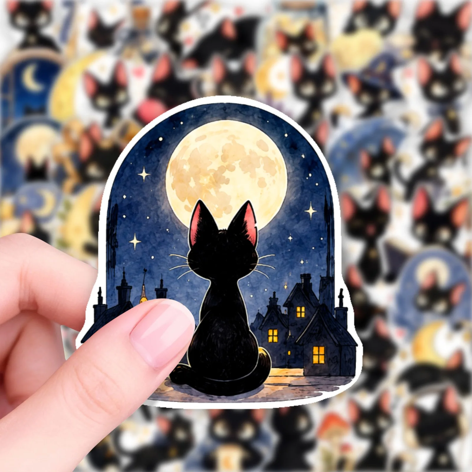 10/250 PCS Cute Black Magic Cat Stickers, Kawaii Witch Moon Star Decals for Laptop, Water Bottle, Phone Case, Journal, Helmets