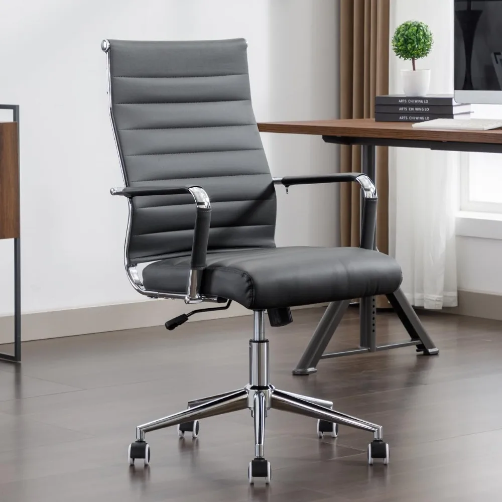 

Office Desk Chair Leather, Conference Room Chairs with Wheels, Executive Modern Ergonomic Ribbed Computer Chair(Grey)