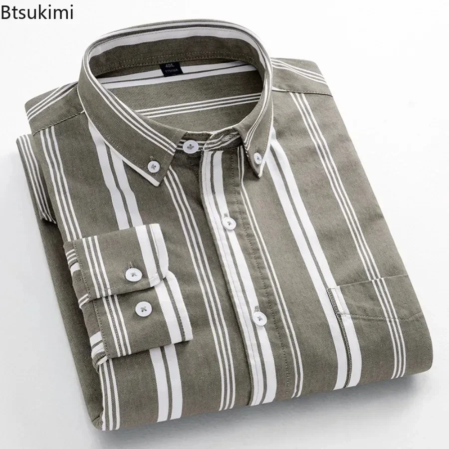 New Korean Style Men's Casual Long-sleeve Shirts Retro Trend 100% Cotton Striped Shirts Jacket Male Soft Breathable Tops for Men