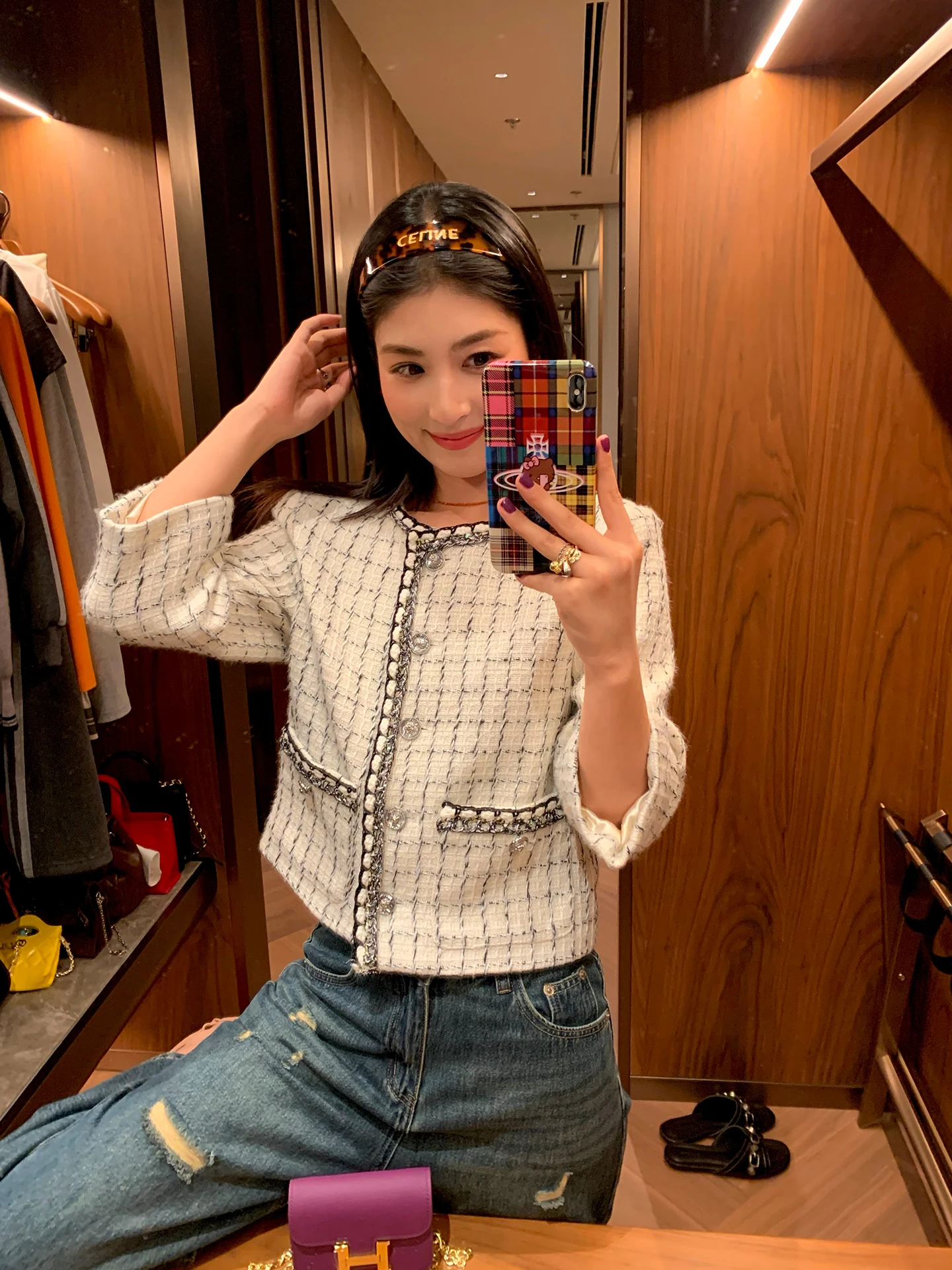 

Tefamani ort Woolen Coat Women's 2025 New Design Plaid Small Fraance Sle Autumn Clothes Korean Sle round Ne Polyest...