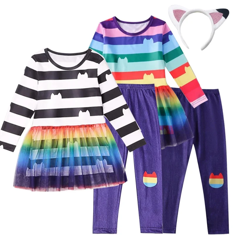 誕生日パーティー仮装ガビーのドールハウス長袖トップス+パンツセット女の子ガビー猫カーニバルコスプレ衣装