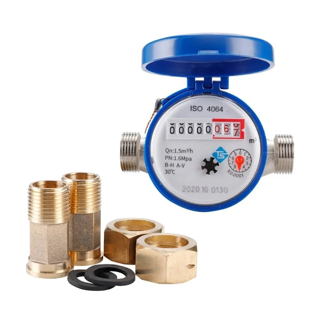 Professional Water Meter Water Meter Flow Measuring Tools with Copper Fittings Rotary Pointer Counter Instrument