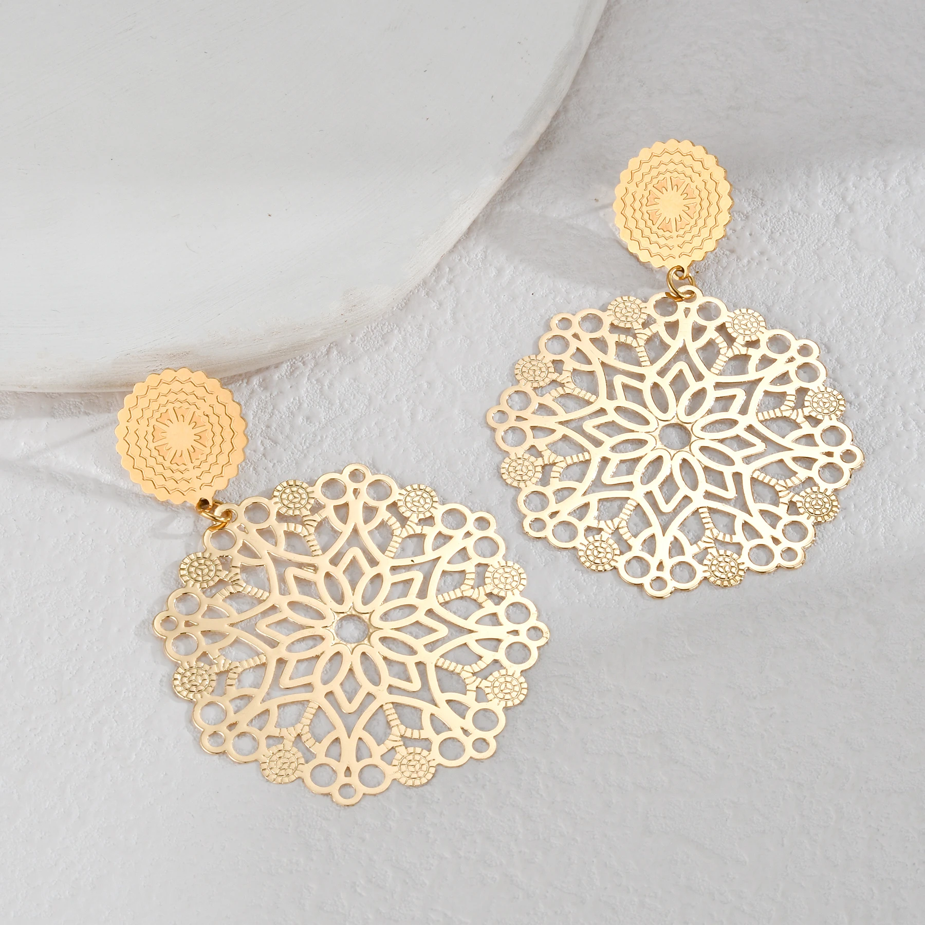 Letdiffery New Fashion Bohemia Earrings for Women Multi-Style Round Vintage Hollow Disc Stud Party Jewelry Gifts Bijouterie