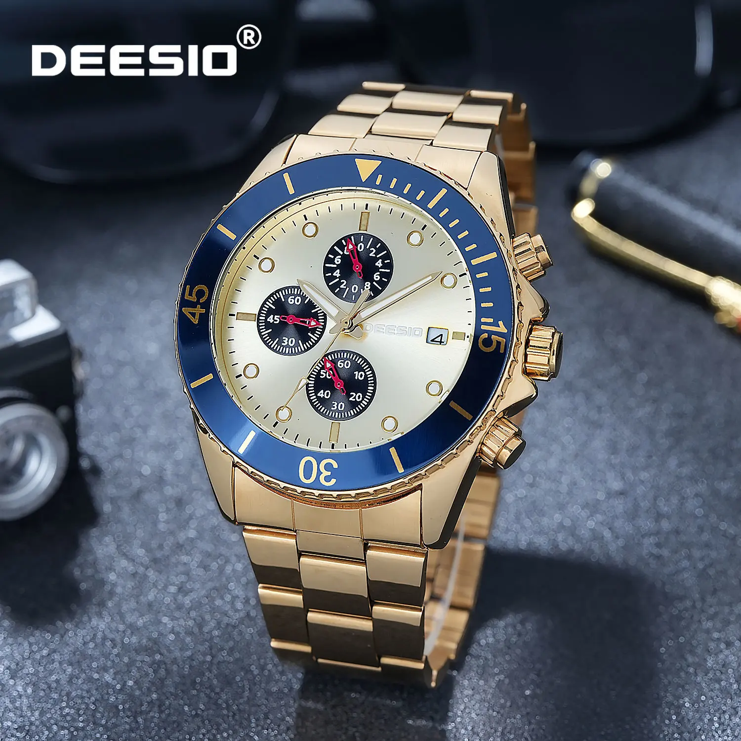 

Мужские спортивные часы Deesio, водонепроницаемые на глубине до 50 м, ремешок из сплава и нержавеющей стали, кварцевый механизм, повседневные роскошные часы, подарок для мужчин