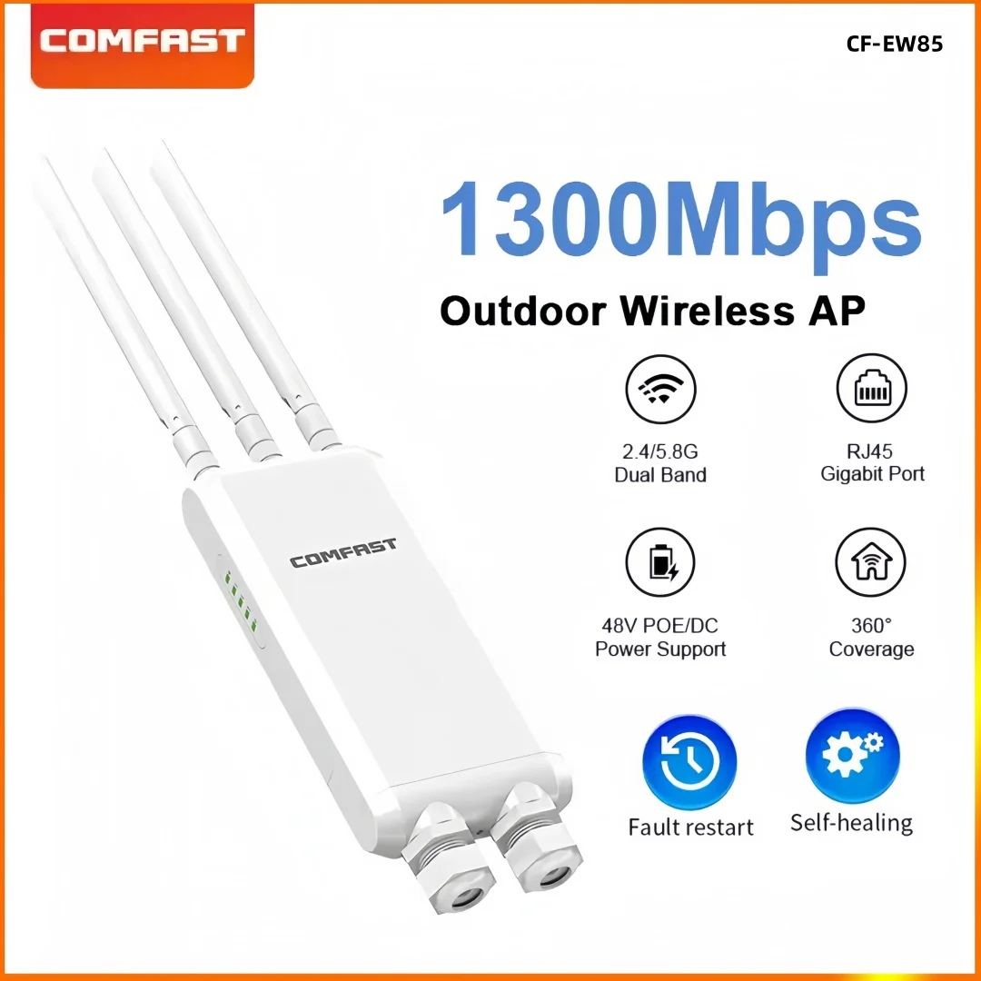 

Comfast High Power Outdoor Wireless Access Point Roteador 1300Mbps 2.4G/5.8G Long Range Signal WiFi Repeater Wireless Router