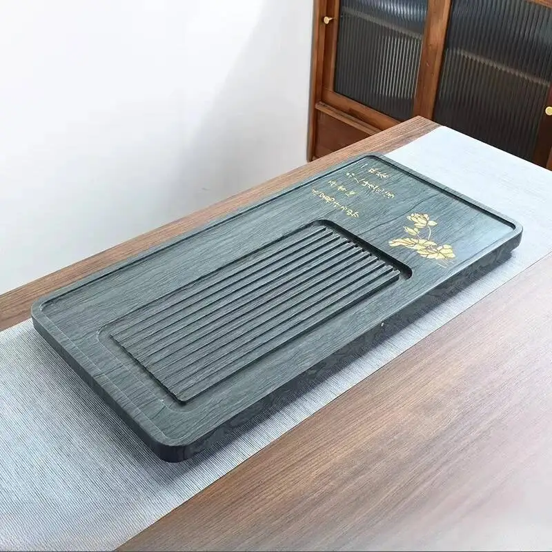 Vintage Stone Tea Tray Nordic Rectangle Living Room Green Coasters Drainage Tea Tray Dining Hospitality Bandejas Home Products