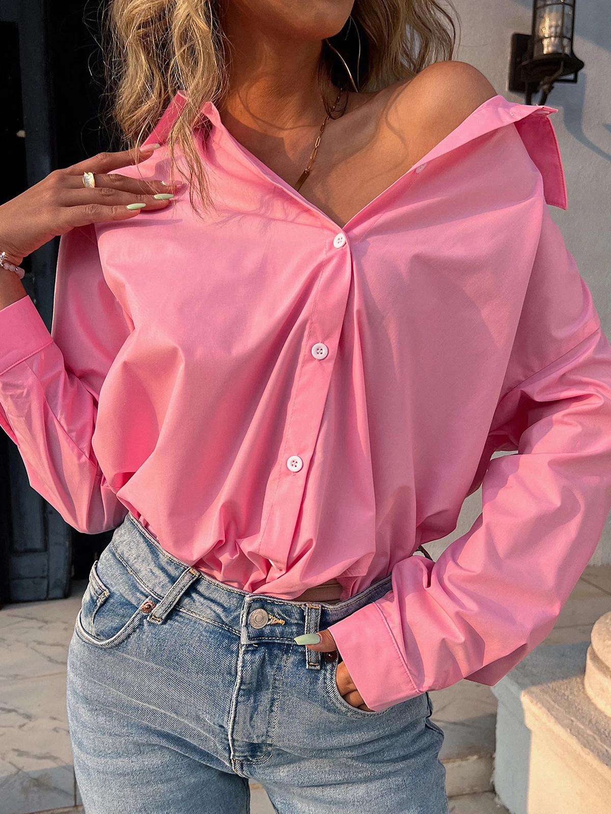 New Long Sleeve Ladies Tops Blouses Button Down Casual Shirt Women Turn-down Solid Collar Loose Blouse Women