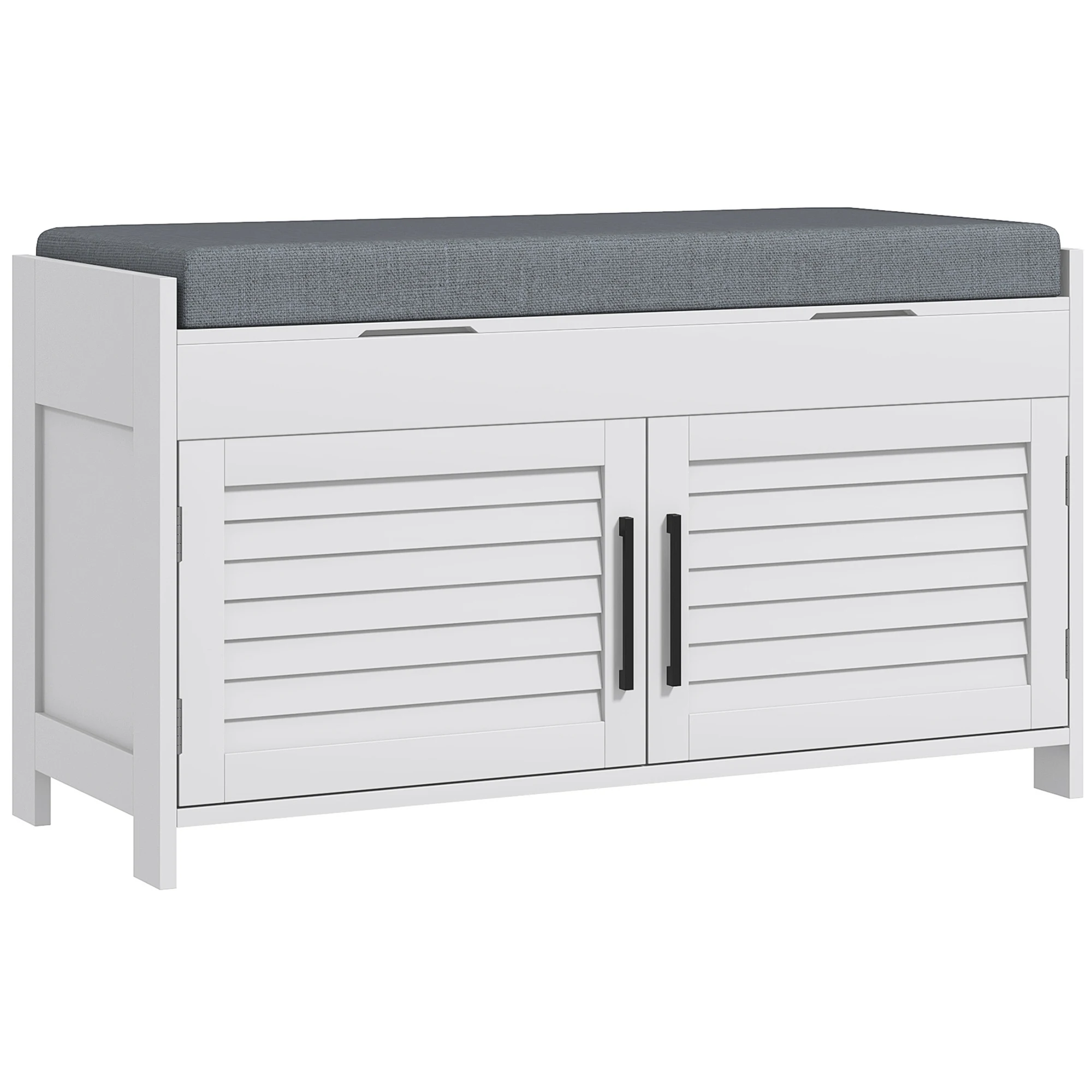 HOMCOM Shoe Bench, Entryway Bench with Shoe Storage, Cushion, Hidden Compartments, Adjustable Shelves and Shutter Doors, 35.4