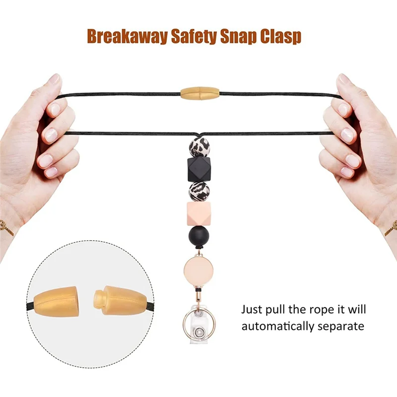 Cordini retrattili per badge identificativi e portachiavi con supporto in pelle PU cordini per insegnanti staccabili per le donne nere