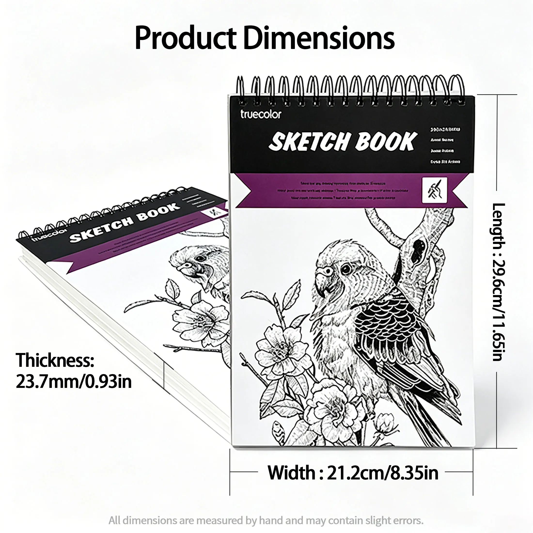 Truecolor Sketchbook Spiral Binding Portable 8.35x11.65 Inches 100 Pages Medium Grid Good Quality for Students Kids Adults
