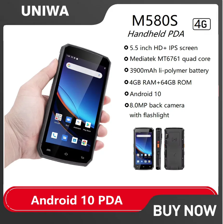 Uniwa M580S 4G Smartphones Android 10 PDA ,5.5Inch 4GB RAM+64GB ROM 3900mAh 8MP Waterpfoof Mobile Phone Terminal Device