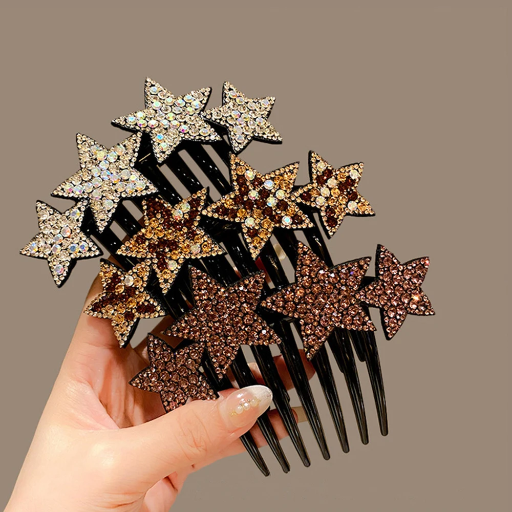 Pentagram Hair Comb Shiny Color Non-slip Hairpin Women Bangs Clip Hair Clips For Women Korean Rhinestone Hair Accessories Comb