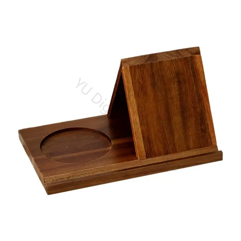 96BA Geometric Wooden Bookstand with Beverage Tray Multifunctional Triangular Reading Stand for Book Lovers Collector