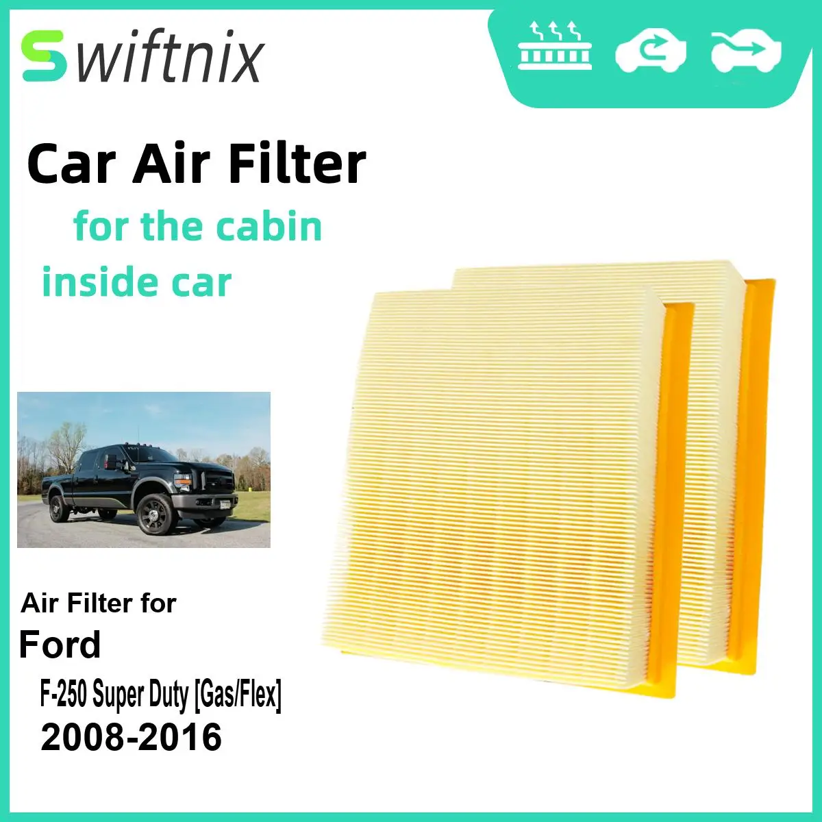 

2PCS Engine Air Filter Calm Carbon Fiilter Cabin for Ford F-250 Super Duty [Gas/Flex] 2008-2016 CA10262 7C3Z-9601-A