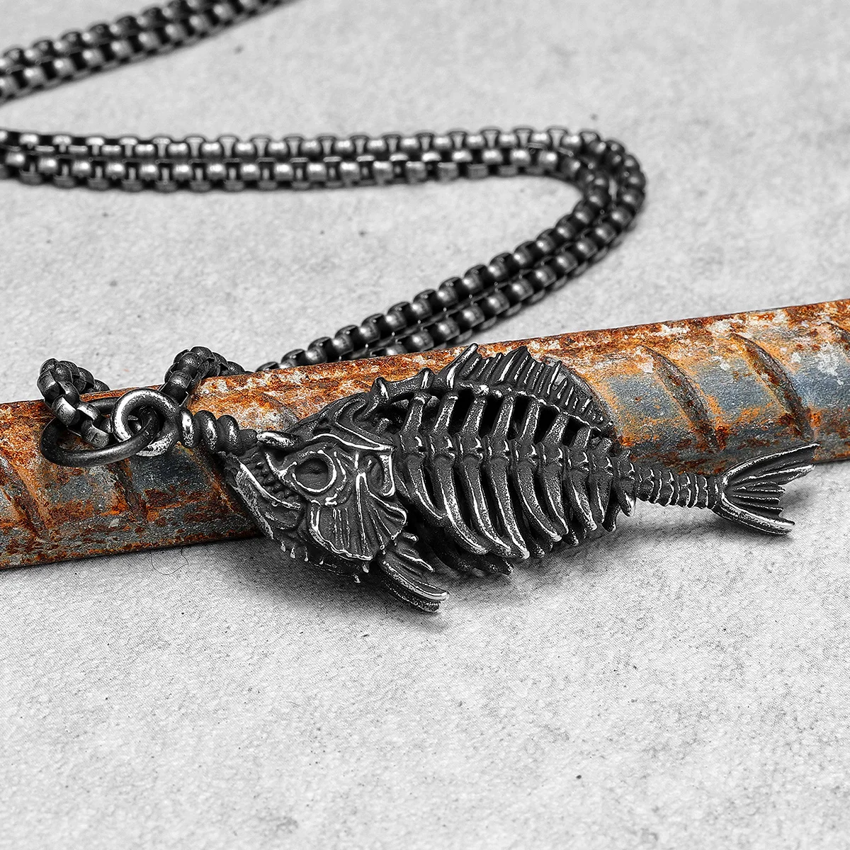 Vintage Fish Skeleton Men Necklaces with Pendant Stainless Steel Punk Gothic Jewelry For Angler Gifts Wholesale Daily Wear