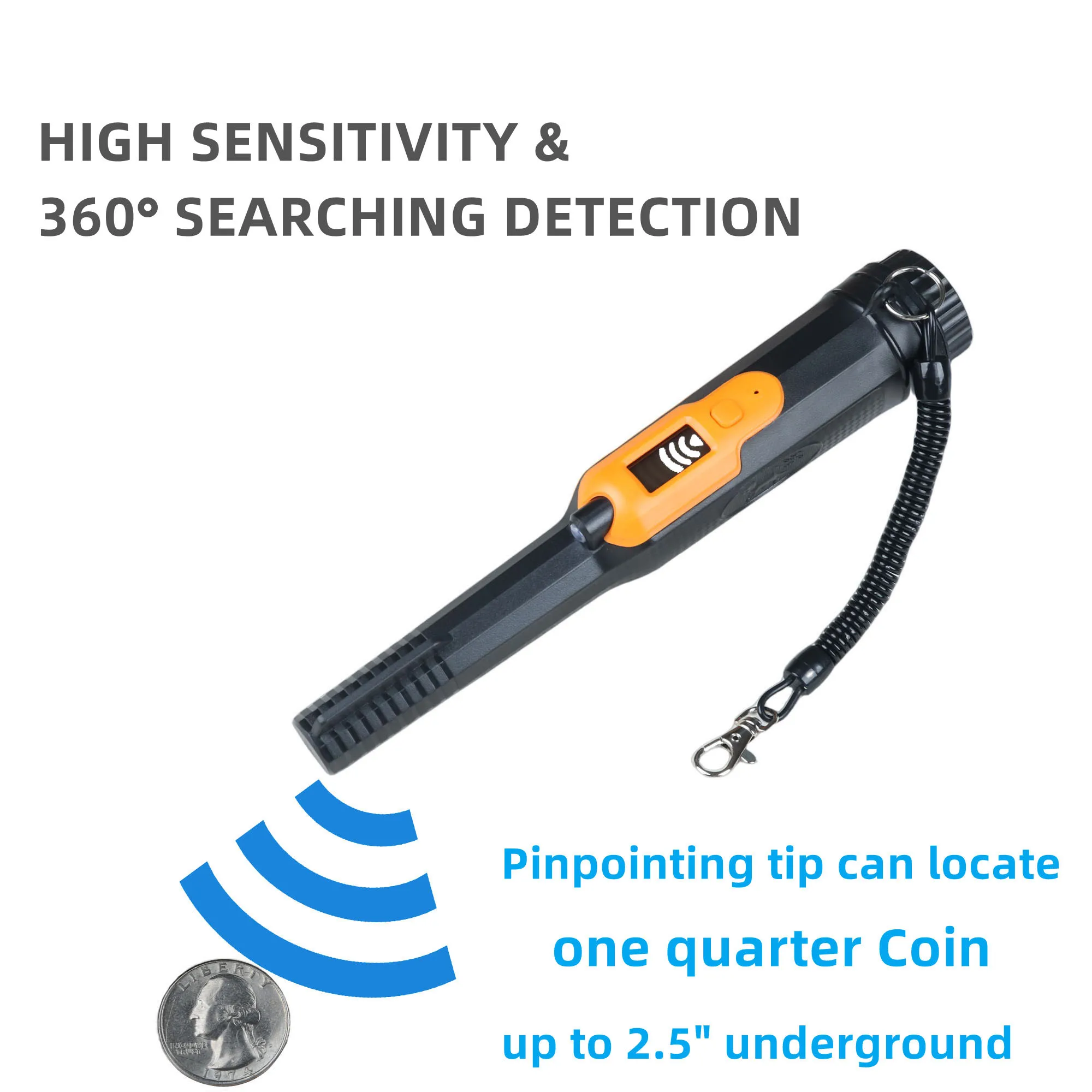 Metal Detector Pinpointer with LCD Display,Handy High Performance Metal Detector Metal Reader in 3 Alarm Modes, IP68 Pinpointer