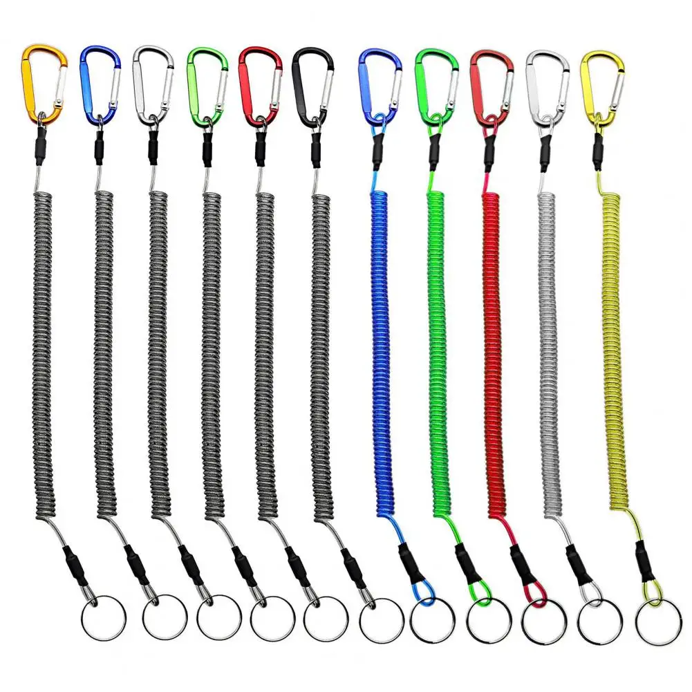 Retractable Spring Elastic Rope Retractable with Keyring Carabiner Coiled Spring Fishing Pliers Safety Lanyard