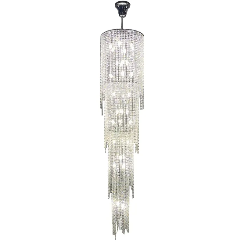 

Light luxury crystal long chandelier designer creative villa hotel lobby project duplex