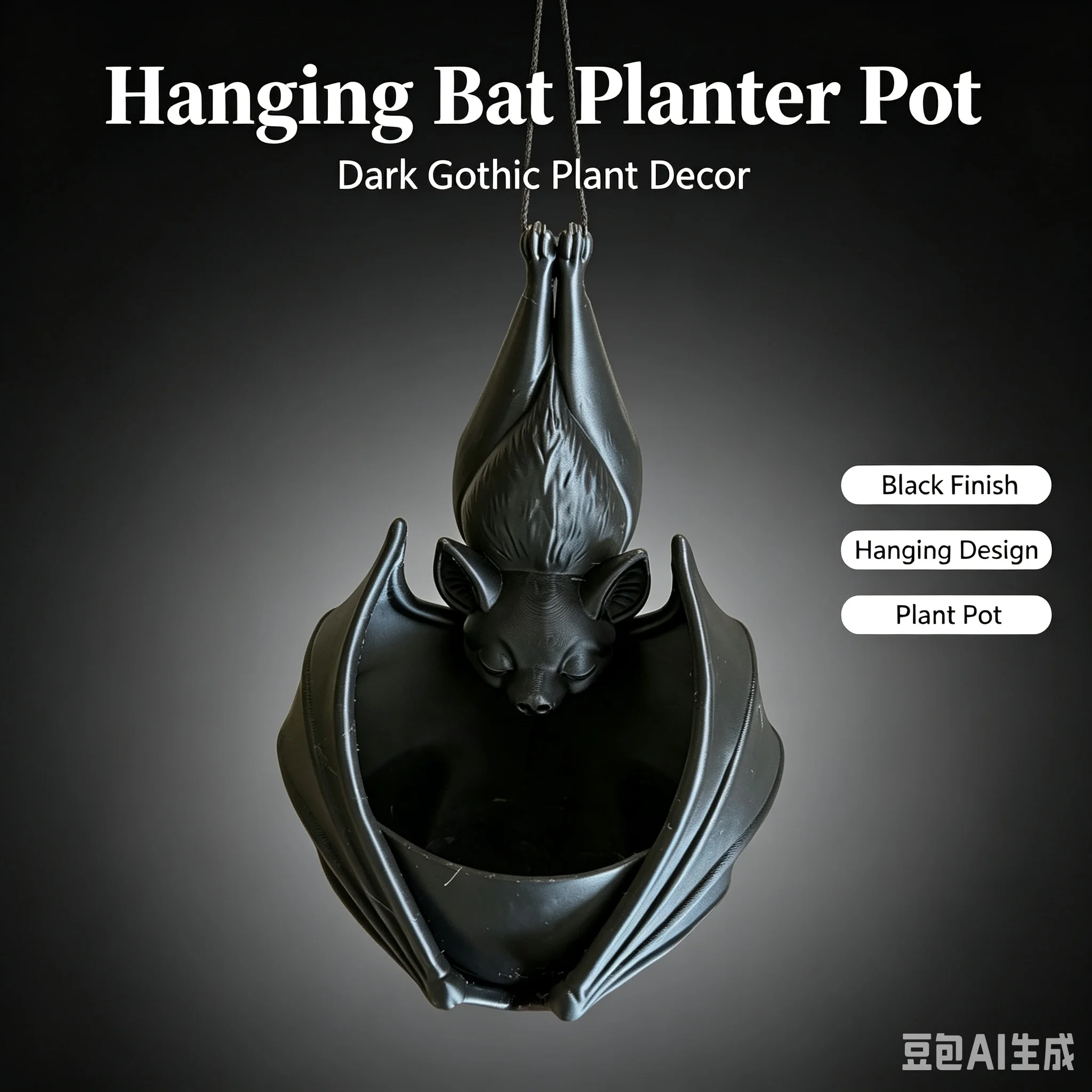 Hanging Bat Plant Pot 3D, Printed Planter Gothic Wall Holder, Indoor Outdoor Garden Succulent Flower, Basket Halloween Decor