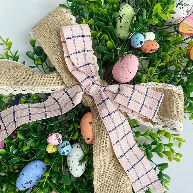 65cm Simulation Watercress Egg Frieze Easter Foam Egg Carrot Rabbit Holiday Home Decor Bow Flowers Butterfly Door Hanging 2024