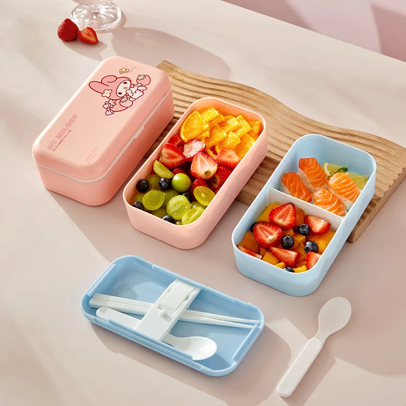 Kawaii Sanrio Anime Hobby My Melody Cinnamoroll Hello Kitty Cartoon Double Layer Lunch Box Microwaveable Lunch Box