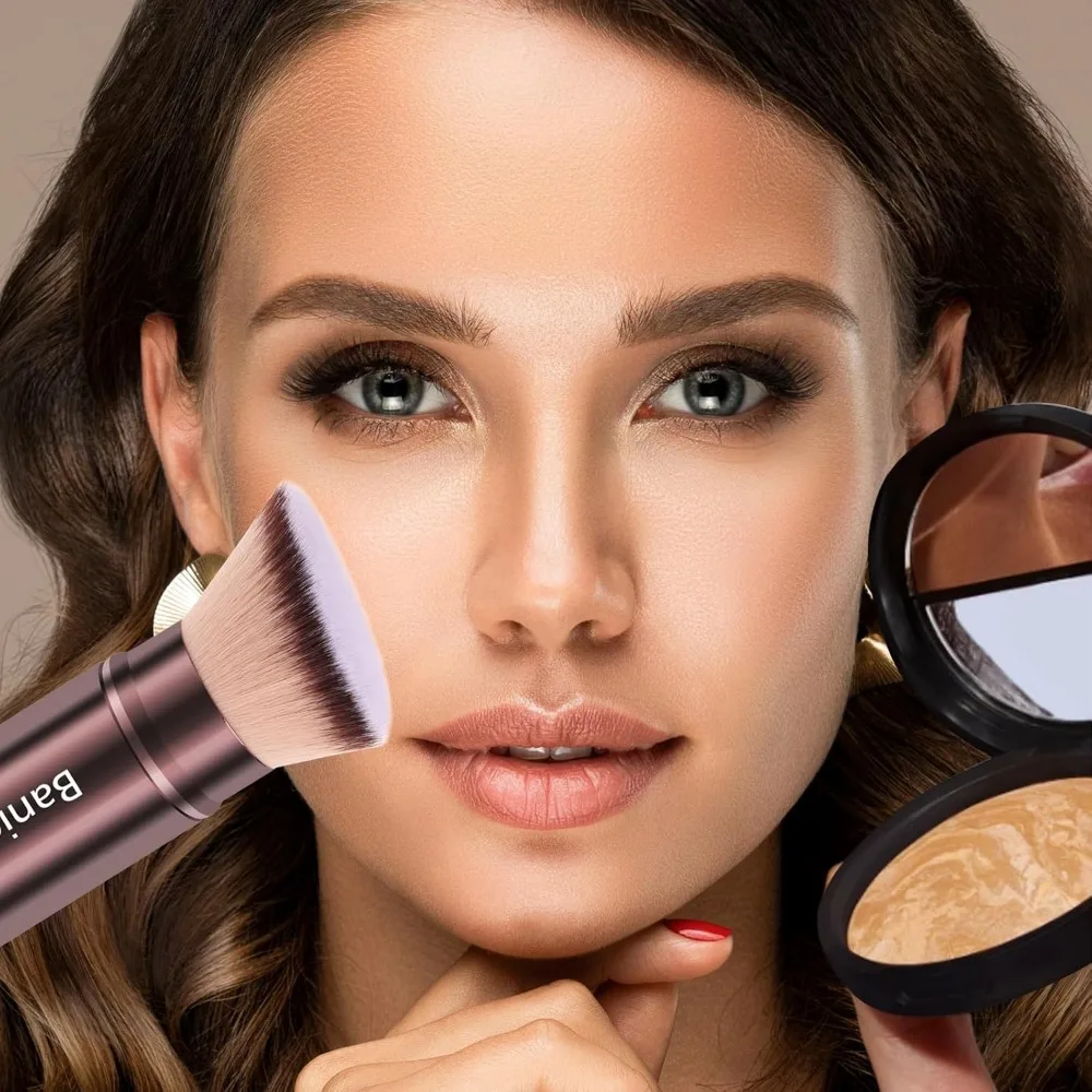 Pincel de maquiagem kabuki pincéis faciais retrátil viagem blush kabuki escova portátil impecável para fundação, pó blush, bronzer,