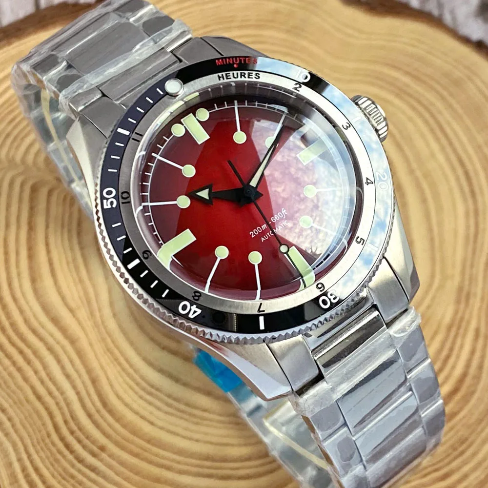 40mm Charm Tandorio Wine red Dial NH35 Automatic Watch Mens Sapphire glass And Black Ceramic Bezel 200m waterproof