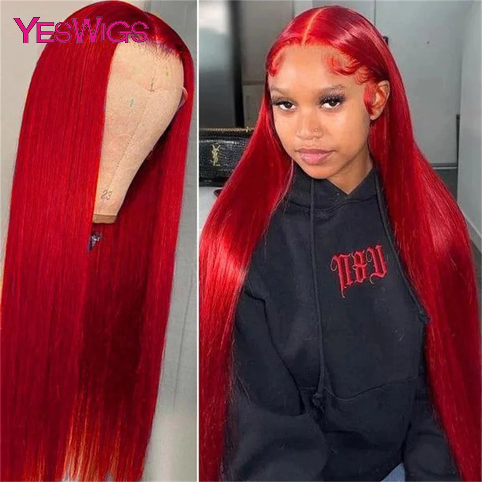 

Burgundy 99J 13x4 Straight Lace Front Human Hair Wigs For Women 30 Inch Hot Red Colored Transparent Lace Frontal Wig Human Hair