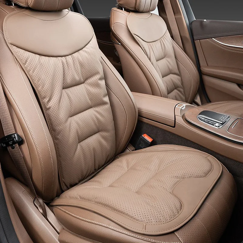 Leather Car Front Seat Cushion With Backrest Breathable Anti‑Slip Leather‑Texture Universal Auto Seat Pad Car Interior Accessory