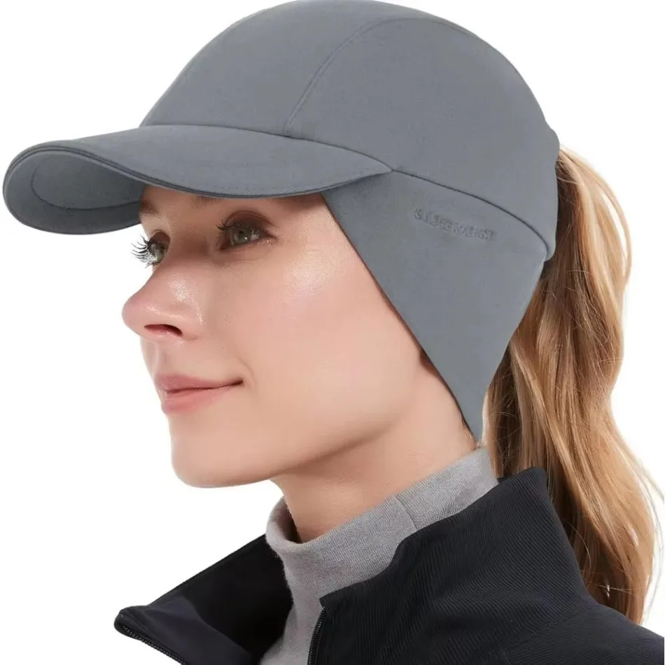 GADIEMKENSD Women's Winter Running Sports Hat - Reflective Fleece Ponytail with Drop Down Ear Warmer M24