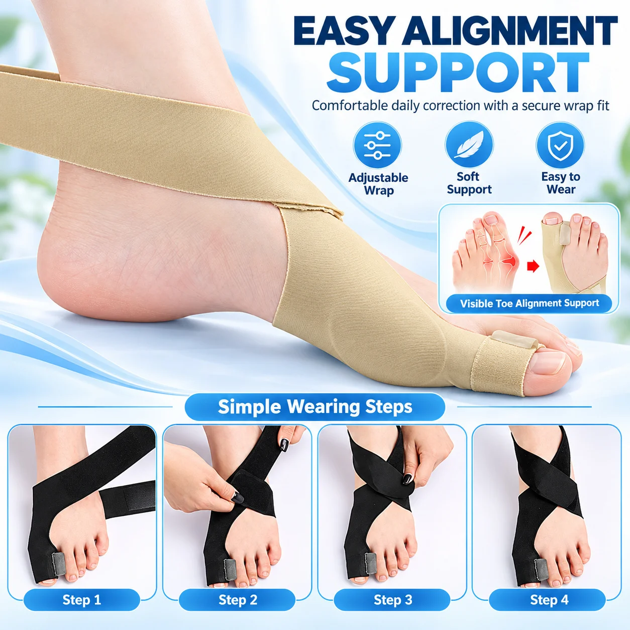 Foot Care Orthotic Toe Corrector Big Toe Separator Hallux Valgus Brace Bunion Relief Protector Adjustable Alignment Support Tool