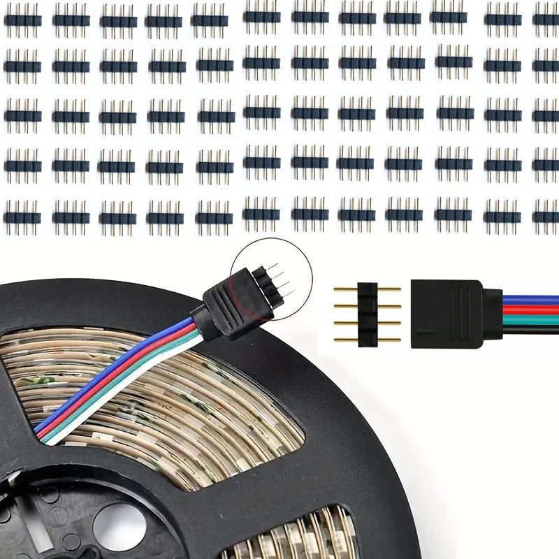 100Pcs 4Pin Black/ RGB/5Pin RGBW Needle Male Plug Double LED Connector Adapter No welding solder For Led Strip lamp