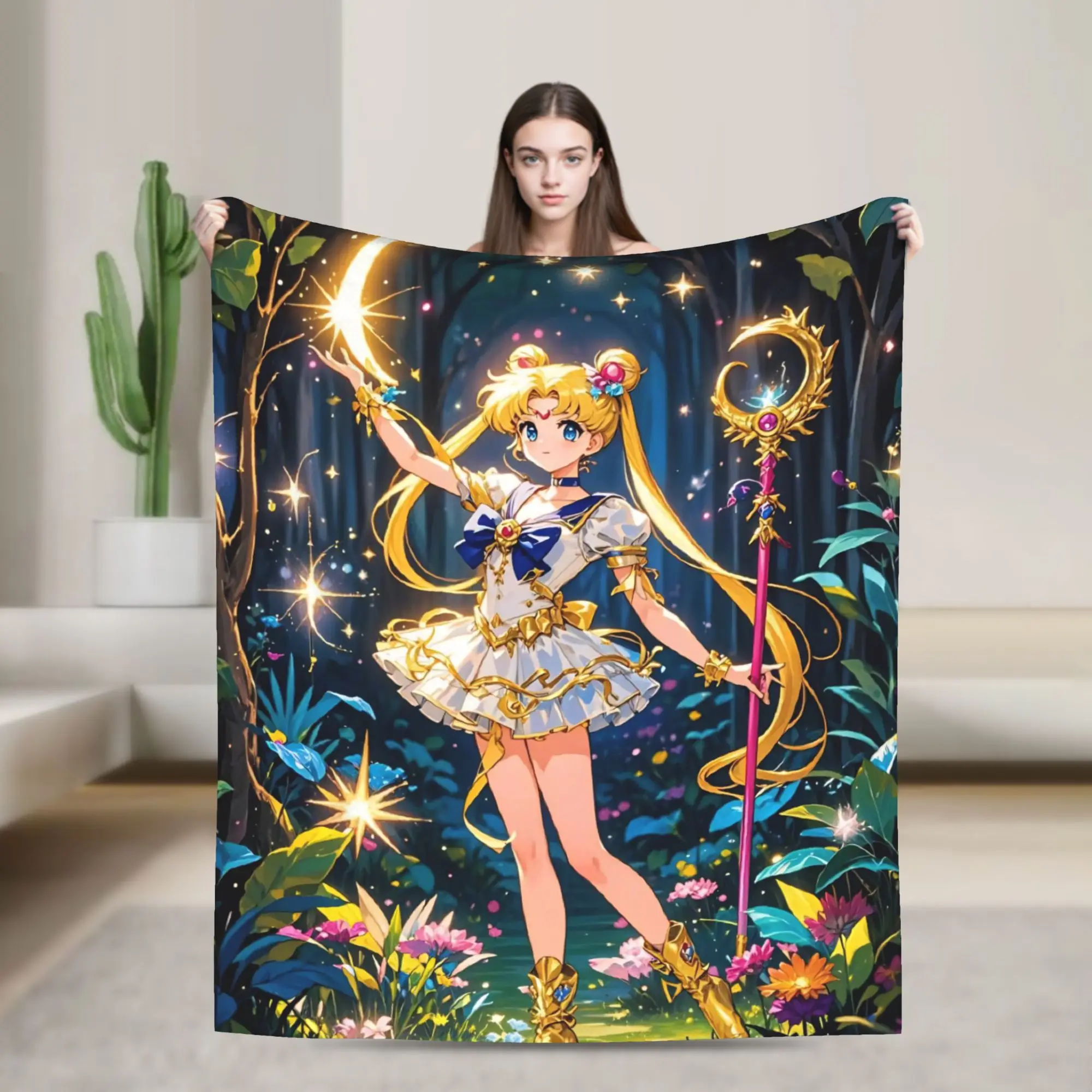 

Anime S-Sailors M-Moons Blanket Fleece Spring Autumn Lightweight Thin Throw Blanket for Home Office Bedding Throws