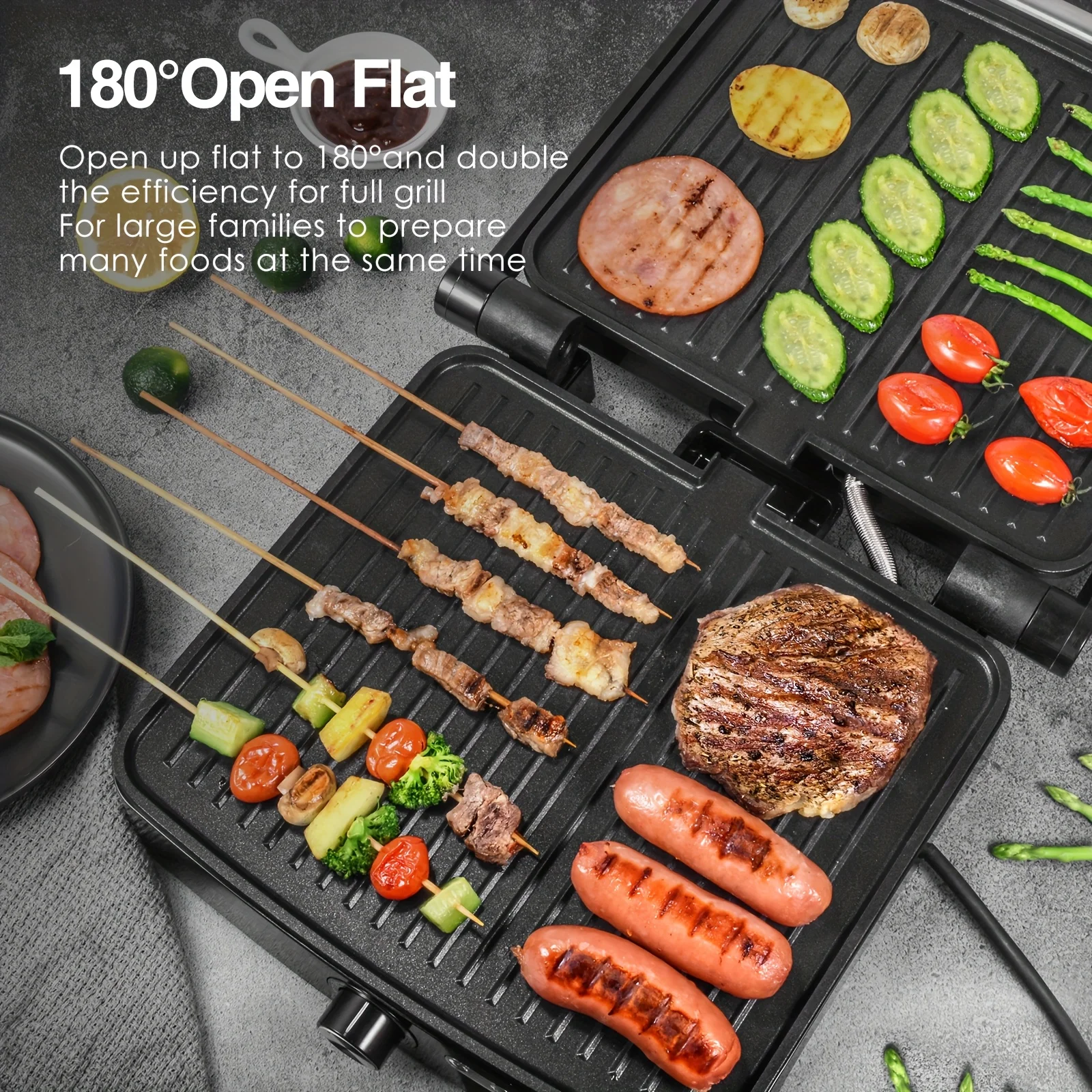 1200W Panini Press Grill & Sandwich Maker, 4-Slice Non-Stick Versatile Grill With Temperature Control, 180° Opening