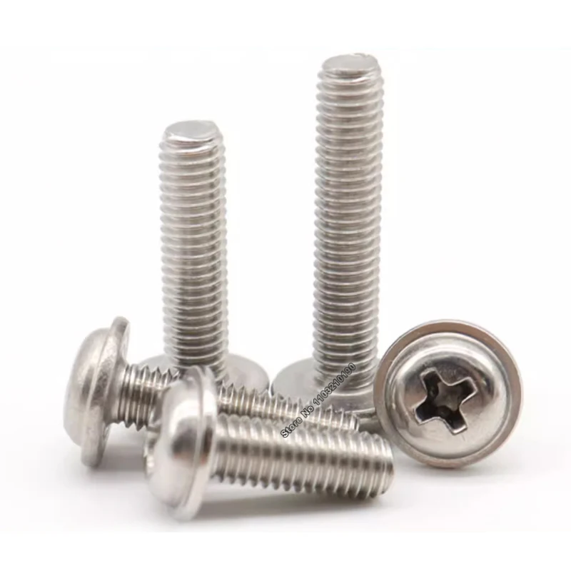 304 Roestvrij Stalen Kruiskop Machine Schroef Met Ring M2 M2.5 M3 M4 Phillips Pan Ronde Kop Computer Schroef Pad Flens bout