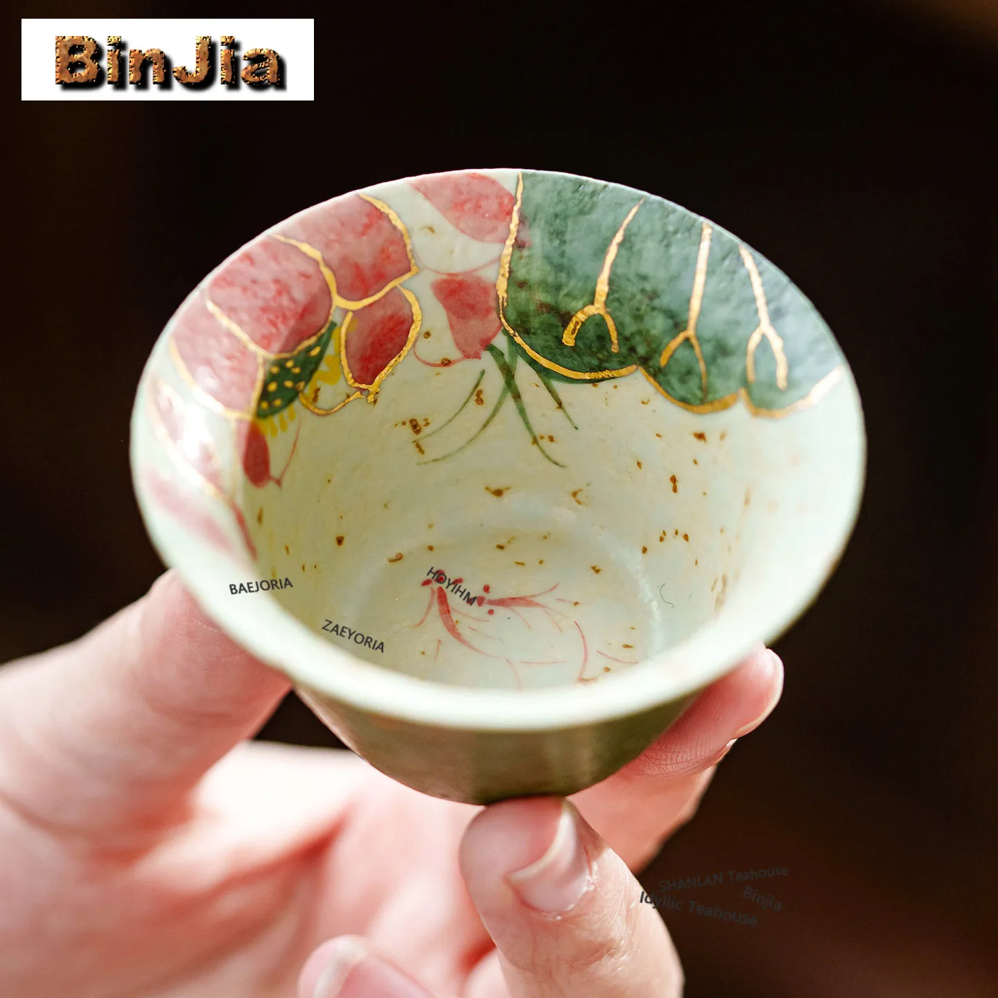 40ml Hand Painted Koi Playing With Lotus Teacup Luxury Tea Bowl Cute Cup Tea-tasting Smelling Cup Chazhan Master Cups Tea Items