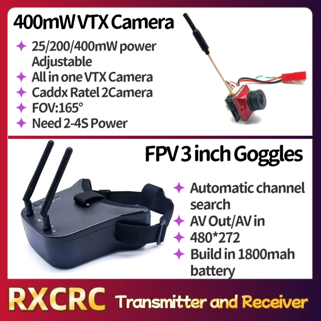 RXCRC 5.8G Module transmitter 400mW VTX Caddx Ratel 2 V2 Camera all in one,FPV 3 inch Goggles.For RC Multicopter FPV Drone Part.