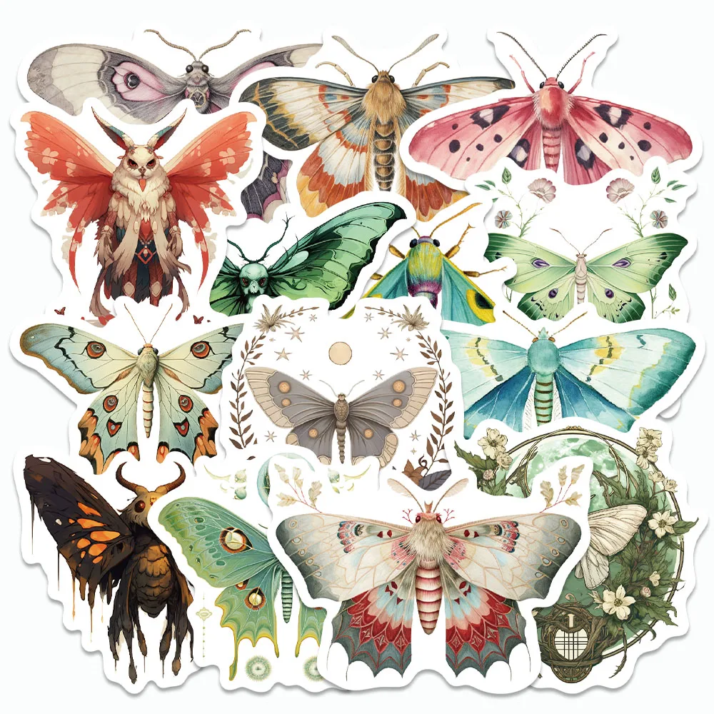 

50PCS Funny Colorful Moth Stickers Cartoon Insect Decals For Laptop Luggage Guitar Surf Board Phone Case DIY Graffiti Stickers