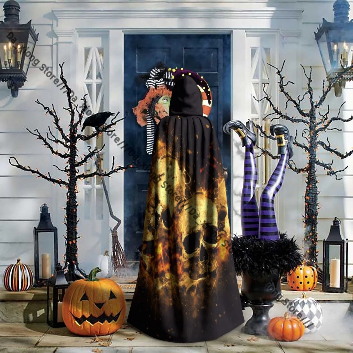 الجماجم والعظام كما المفاهيمي رعب مخيف هالوين الساحرة عباءة زي الهالوين التأثيري الكبار للجنسين عباءة الرجعية العصور الرأس