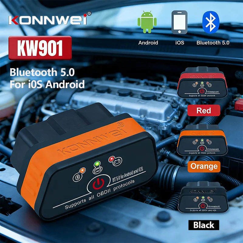 

KONNWEI KW901 ELM327 V1.5 Bluetooth 5.0 Автомобильный OBD2 сканер для диагностики неисправностей, с функцией сброса кодов ошибок, аналог Vgate ICAR2