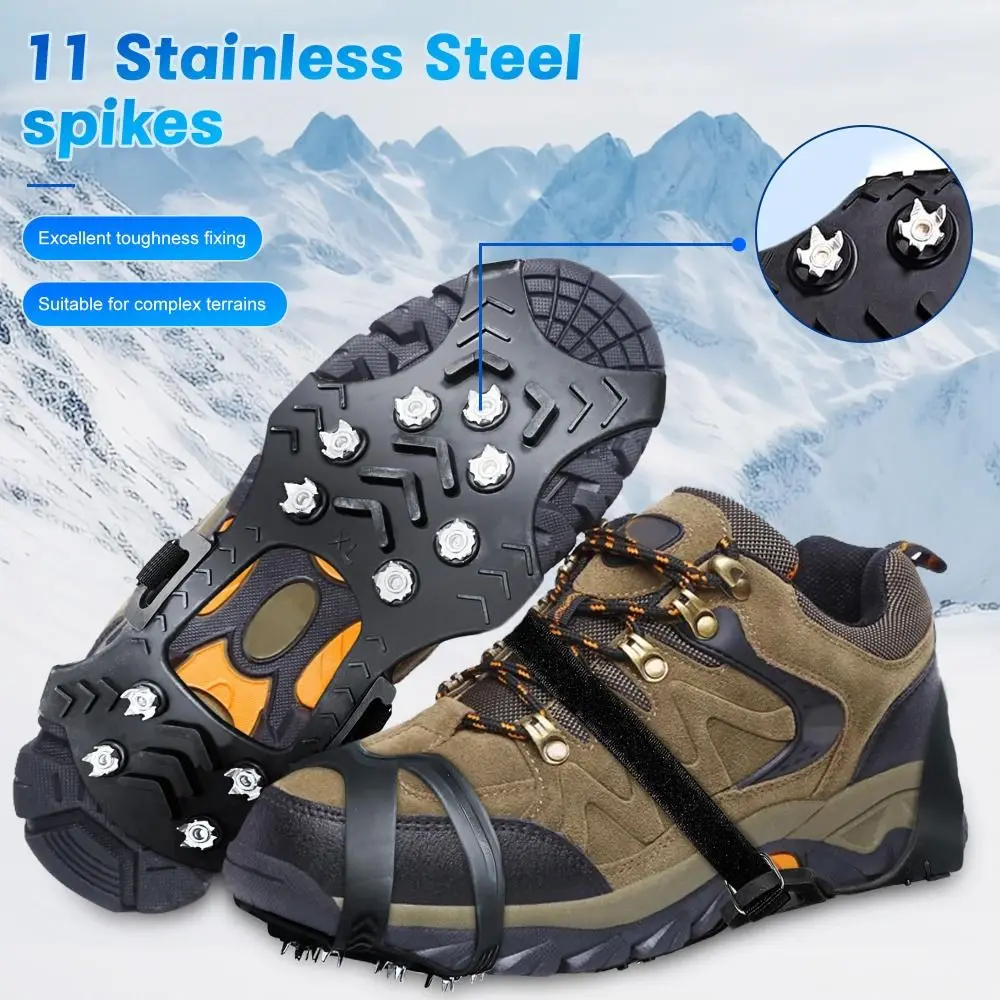 New 11 Studs Ice Snow Traction Cleats Non-slip Stretch Rubber Crampons Wear-resistant Gripper Snow Spikes Footwear Accessories