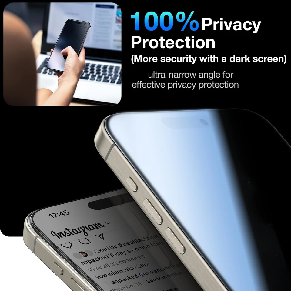 8EN1 4 Piezas Vidrio Templado Anti-espía Protector de Pantalla + 4 Piezas Lente de Cámara HD para iPhone 11 12 13 14 15 16 Pro Max 16 Plus 16e Película 4