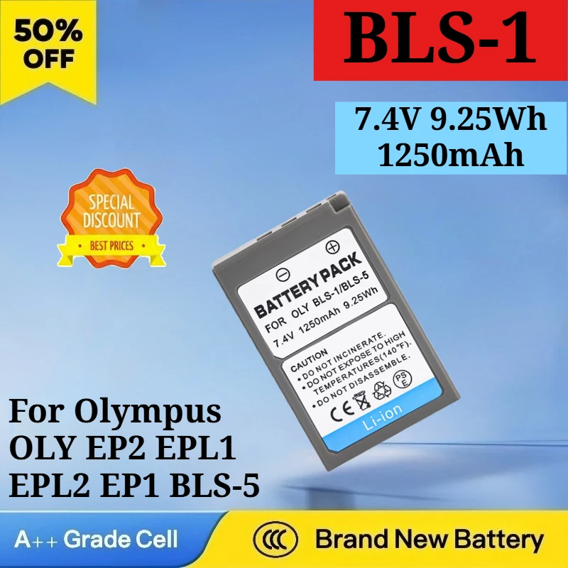 New BLS-1 7.4V 9.25Wh 1250mAh Camera Rechargeable Battery for Olympus OLY EP2 EPL1 EPL2 EP1 BLS5 E-400 E-410 E410 E-420 Camera