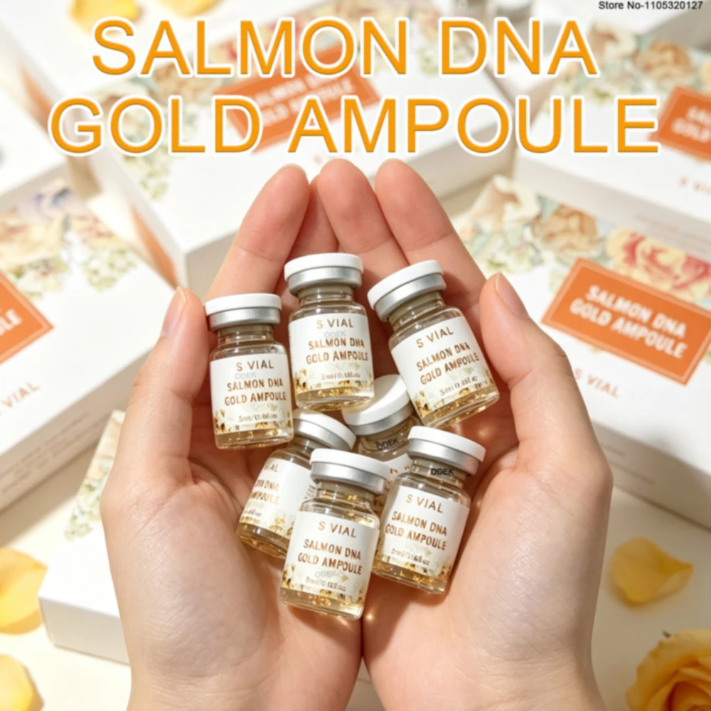 Korea Facial Salmon DNA Gold Ampoule 0.3mm Microneedle Serum Kit Brightening Moisturizing  Reduces Fine Lines Skin Care