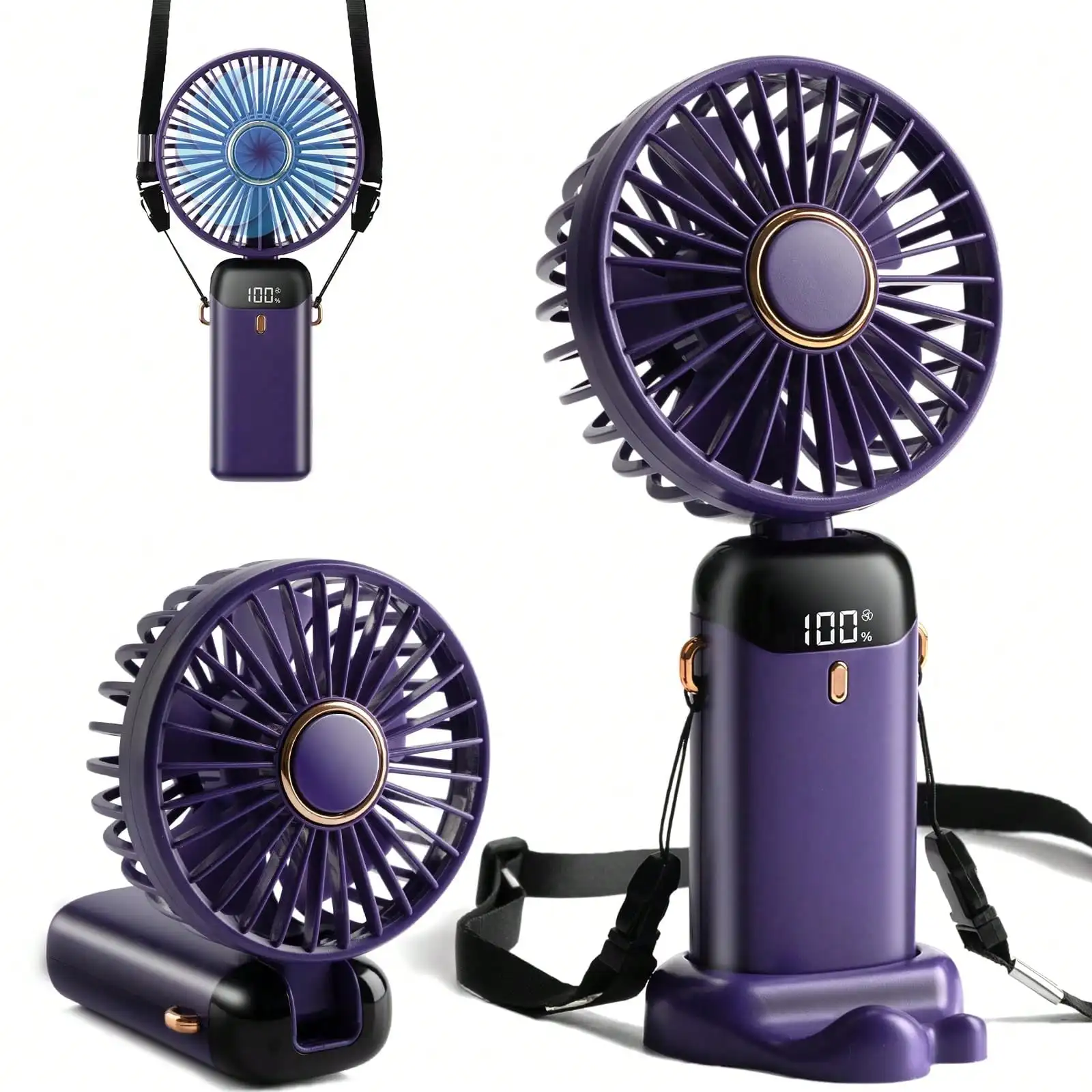 

Mini Handheld Fan - 4000mAh Type-C Rechargeable, 5 Speed Adjustable, 90° Foldable & 3-In-1 (Handheld/Neck/Desk) - Digital Display, Portable Small Fan For Women, Makeup, Travel, Office